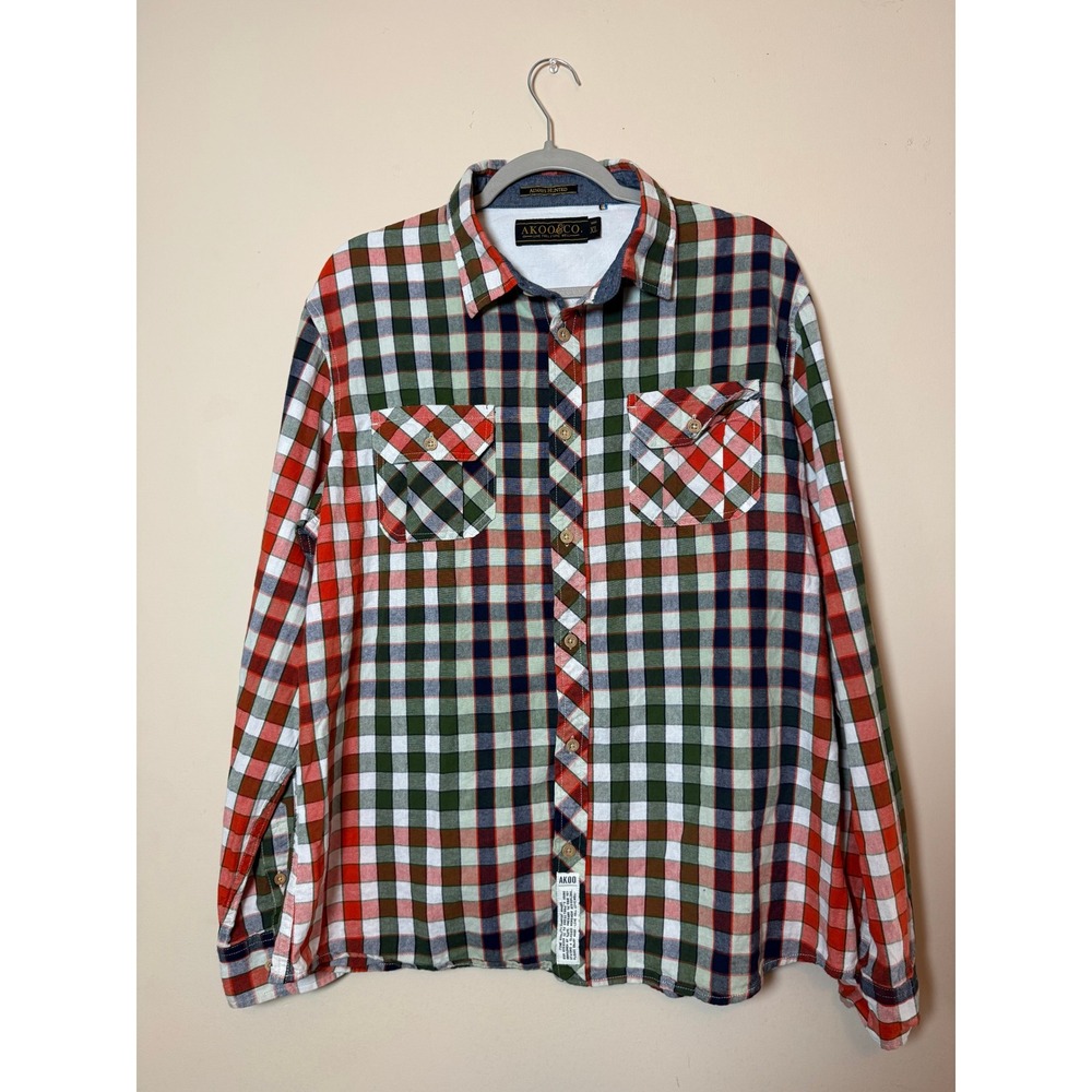 AKOO Mens XL Plaid Button Down Shirt Long Sleeve Multi Color Streetwear Casual